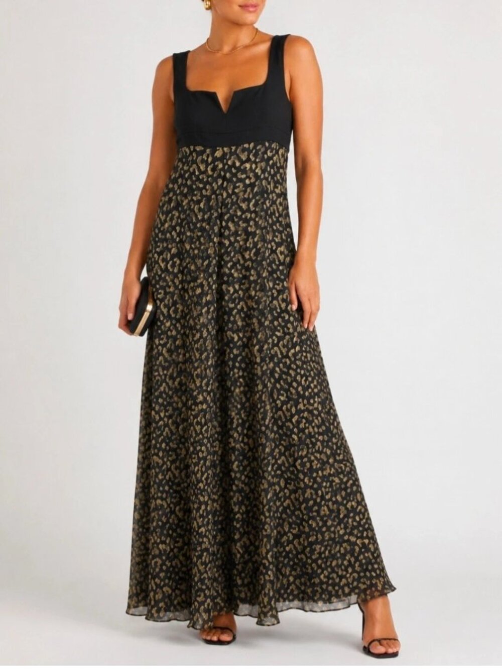 NWT Diane von Furstenberg Asti Two Silk Notched Maxi Dress Size 10 Black/Gold